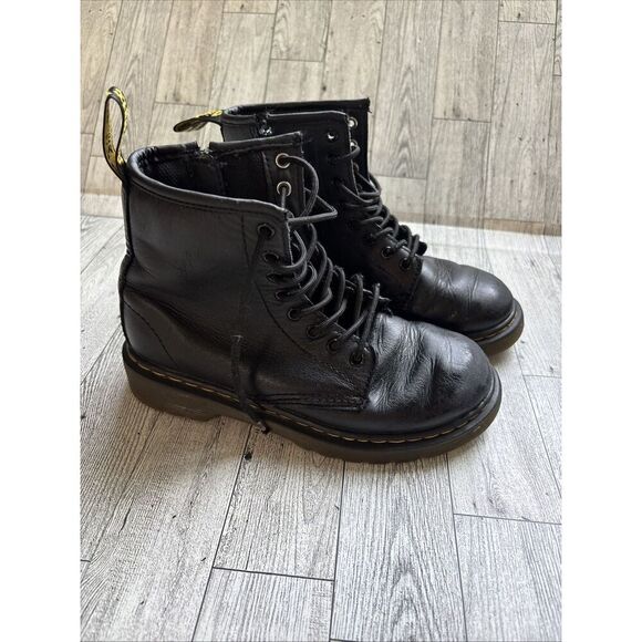 Dr. Martens Doc 1460 J Combat Boots Kids Youth Size 1 Black Leather Side Zipper - Picture 1 of 10